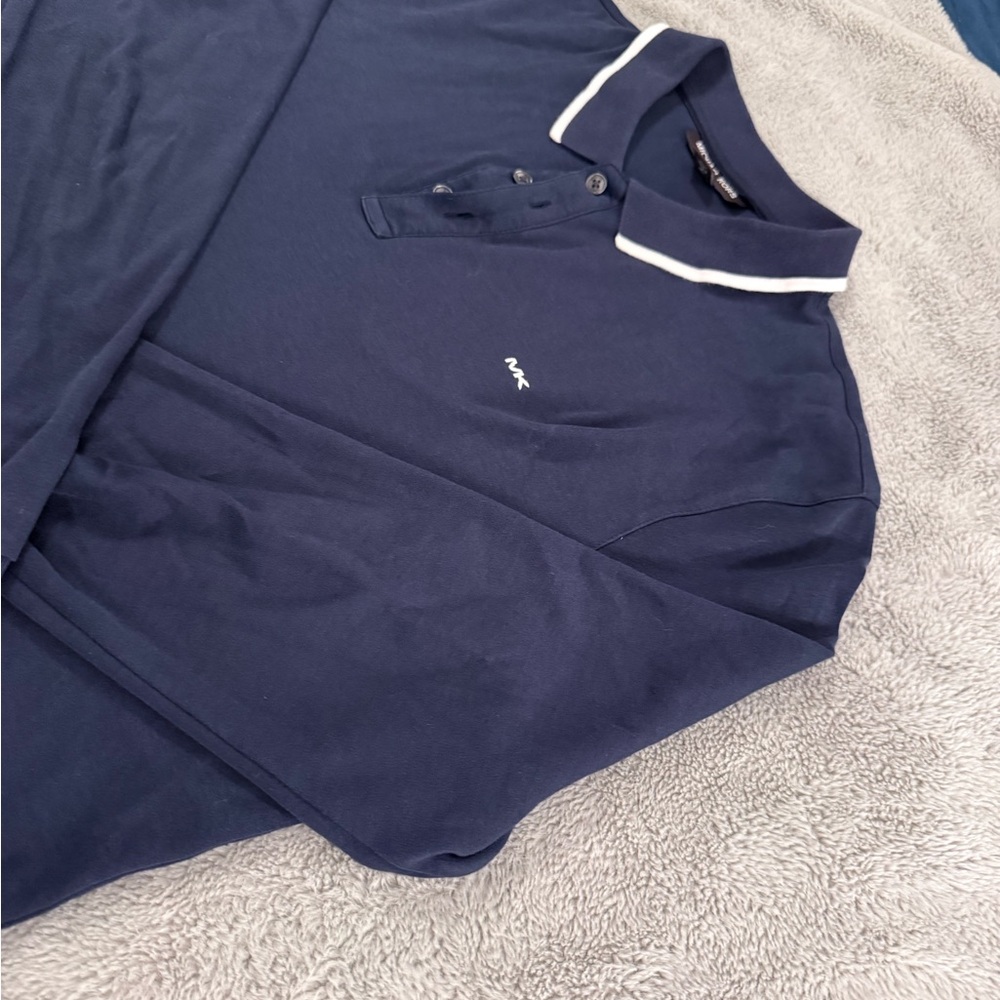 Michael Kors Men’s Navy Long Sleeve Polo Shirt – Classic MK Logo Cotton Top - Picture 3 of 7